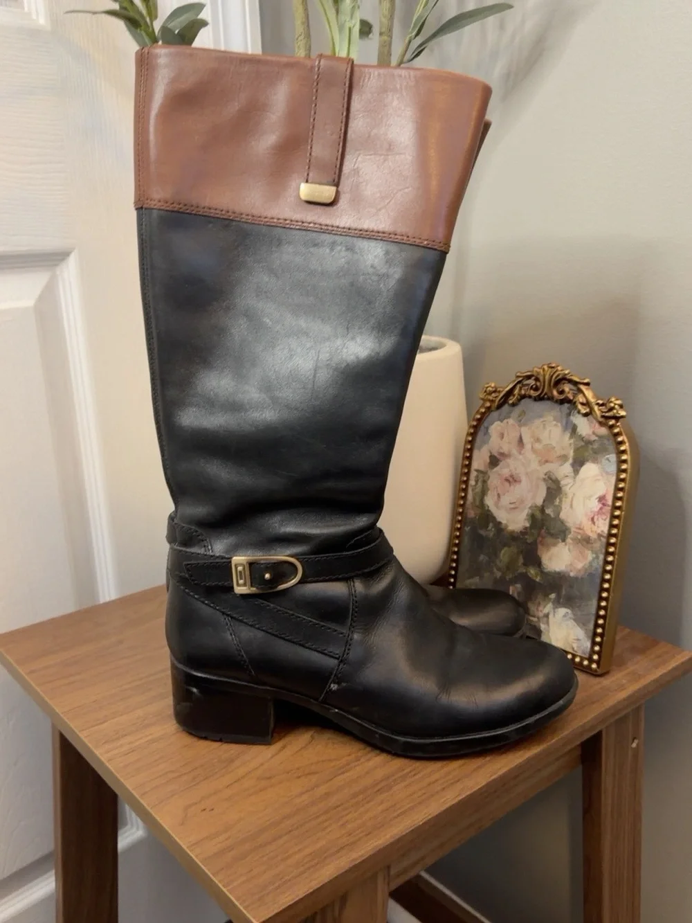 Bandolino BDBAYA Black Brown Leather Riding Boots Women’s 9M
